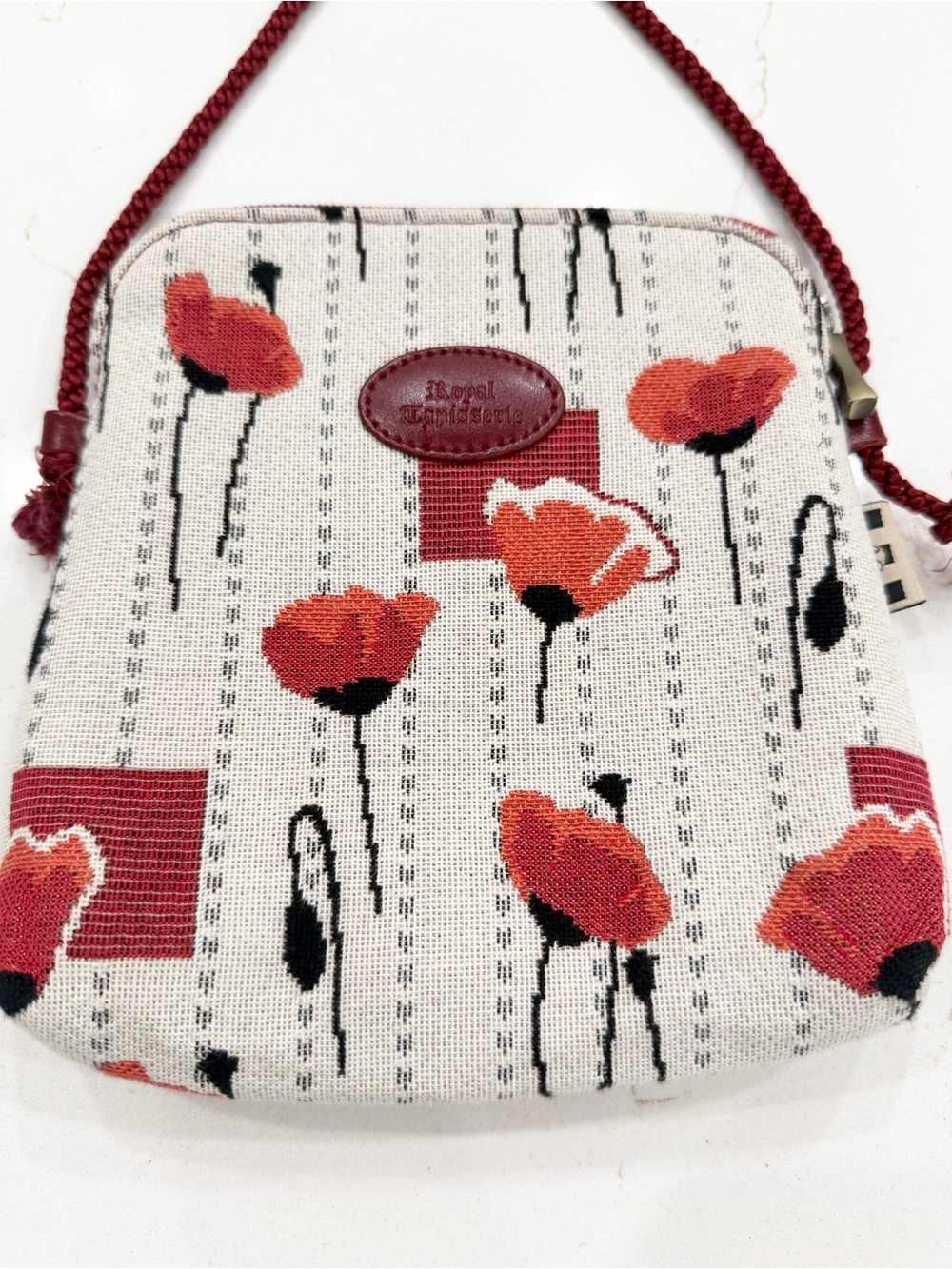 Vintage 80s Royal Tapisserie Poppy Tapestry Crossbody Bag Made in France Boho